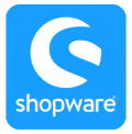 Shopware-Logo: weißes "S" und Text auf blauem Hintergrund.
